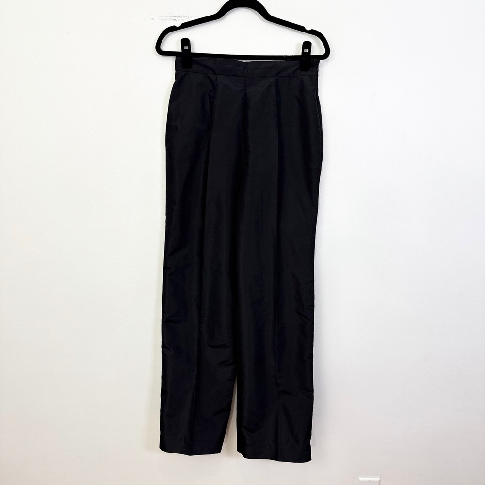 Vintage Prada Black Silk Satin Taffeta High Rise Trousers Pants Size 44
